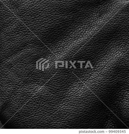 Creased leather. Embossed texture. Textile material. Black skin grain structure dark uneven grunge abstract illustration free space background. 99409345