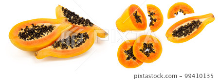 ripe slice papaya isolated on a white background with copy space for your text. Top view. Flat lay 99410135