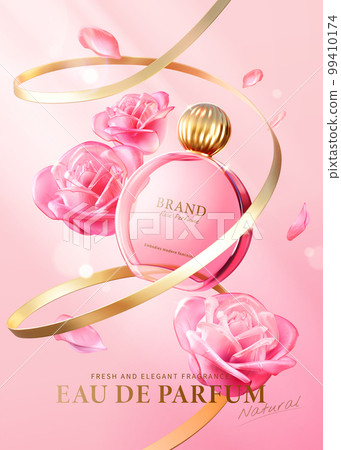 3D pink rose perfume ad poster 99410174