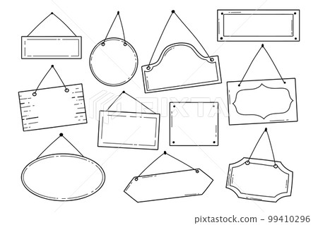 Hand drawn set of open and closed door sign. Doodle sketch style. Shop door or window open label. Vector illustration. Hand drawn set of open and closed door sign. Doodle sketch style. Shop door or window open label. Vector illustration. 99410296