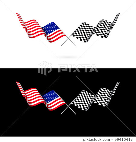 USA and race checkered flags set 99410412