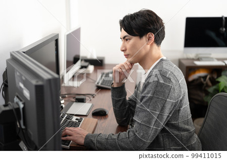 A man who operates a personal computer, a designer, a programmer 99411015