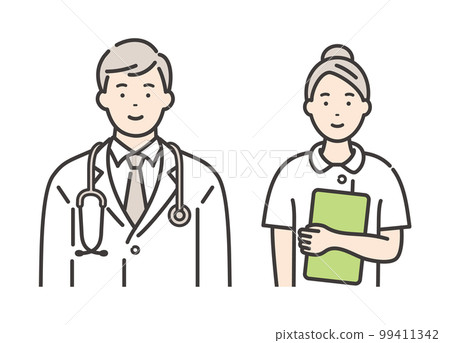 Smiling young male doctor and female nurse 99411342