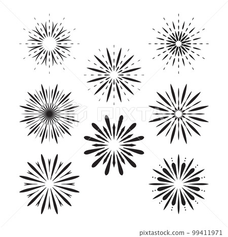 Fireworks icons collection. Graphic different black symbol for festival or carnival explosion, firecracker. Burst contour pattern shaped set isolated on white. Jpeg Fireworks icons collection. Graphic different black symbol for festival or carnival explosion, firecracker. Burst contour pattern shaped set isolated on white. Jpeg 99411971