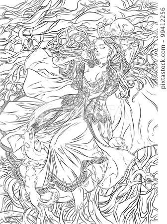 Antistress coloring page. Mara and cats Antistress coloring page. Mara and cats 99412256