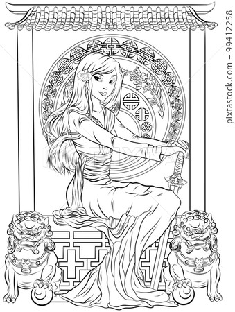 Antistress coloring page. Lady China Antistress coloring page. Lady China 99412258