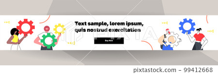 businesspeople holding colorful cogwheels business process successful project creation concept horizontal 99412668