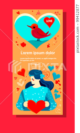 young woman in love holding heart happy valentine day celebration relationship and romantic date concept 99412877