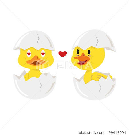 Cartoon Duck couple in love in egg flat 99412994