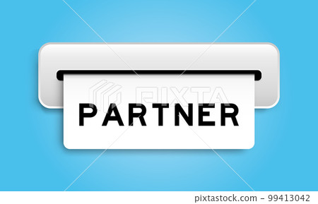 White coupon banner with word partner from machine on blue color background White coupon banner with word partner from machine on blue color background 99413042