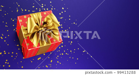 Christmas gift decoration on a blue bokeh light background. 3d 99413288