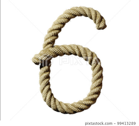 old natural fiber rope bent in the form of number 6 99413289
