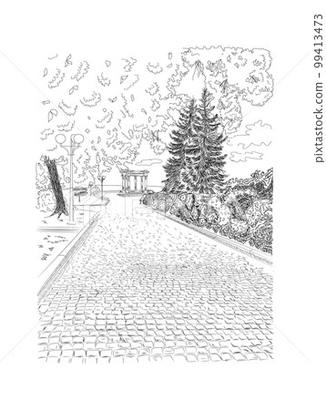 Alley in the park on the outskirts of the city 99413473