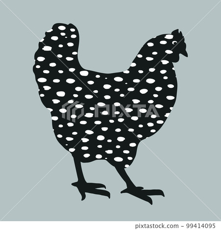 Speckled hen icon, dappled hen vector illustration in collage style isolated on grey. Funny and cute bird, Easter design element. 99414095