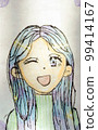 Cartoon Illustration of a Girl - Smiling with Open Mouth 99414167