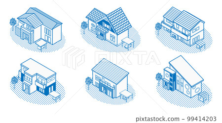 一套現代獨立式住宅線圖 6 種類型等距投影 99414203