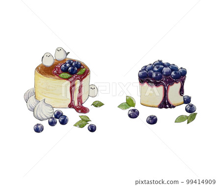 水彩煎餅和漿果撻蛋糕甜點設計素材 水彩煎餅和漿果撻蛋糕甜點設計素材 99414909