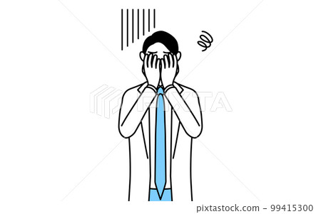 一位身穿白大衣的男醫生，臉上滿是抑鬱 99415300