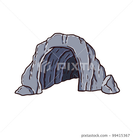 Entrance to cave. Stone mountain with underground dungeon. Hand drawn cartoon illustration. Entrance to cave. Stone mountain with underground dungeon. Hand drawn cartoon illustration. 99415367