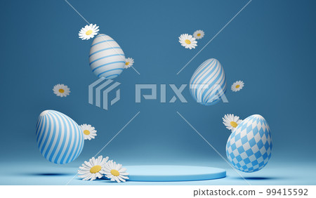 3d Happy Easter banner with little kawaii white rabbit with podium 3d Happy Easter banner with little kawaii white rabbit with podium 99415592