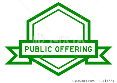 Vintage green color hexagon label banner with word public offering on white background 99415773
