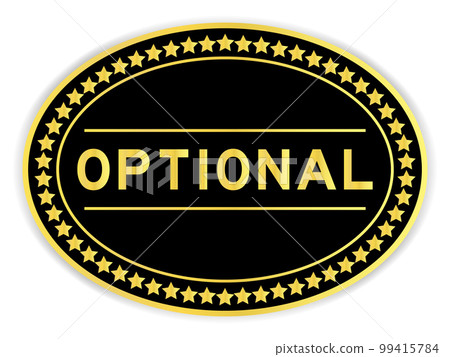 Black and gold color oval label sticker with word optional on white background 99415784