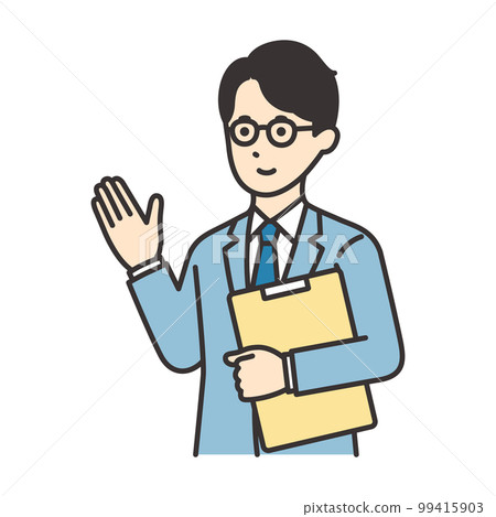 一個穿西裝的男人用材料指導的插圖素材 一個穿西裝的男人用材料指導的插圖素材 99415903