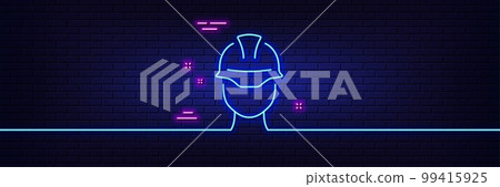 Neon light glow effect. Foreman line icon. Engineer or architect sign. Construction helmet symbol. 3d line neon glow icon. Brick wall banner. Foreman outline. Vector Neon light glow effect. Foreman line icon. Engineer or architect sign. Construction helmet symbol. 3d line neon glow icon. Brick wall banner. Foreman outline. Vector 99415925
