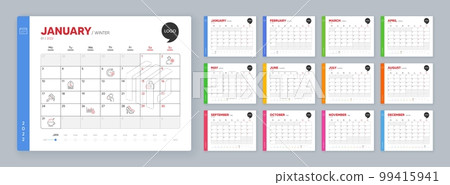 Calendar 2022 month schedule. Brush, Sale coupon and Operational excellence minimal line icons. Engineer, 24h delivery, Capsule pill icons. Shoes, Security lock, Ice cream web elements. Vector 99415941