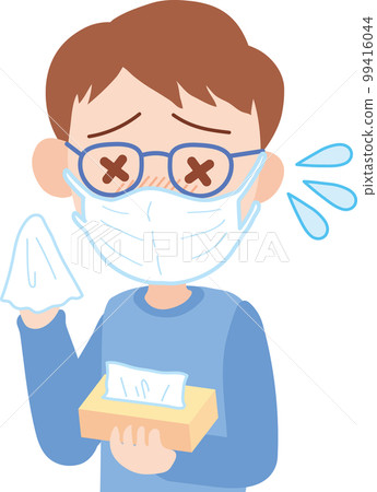一個拿著紙巾、戴著面具、表情痛苦的男人 一個拿著紙巾、戴著面具、表情痛苦的男人 99416044
