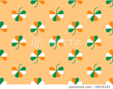 Seamless pattern with clover leaves in the colors of the flag of Ireland. Festive background for Saint Patrick's Day. Design for print, wallpaper and wrapping paper. Vector illustration Seamless pattern with clover leaves in the colors of the flag of Ireland. Festive background for Saint Patrick's Day. Design for print, wallpaper and wrapping paper. Vector illustration 99416385