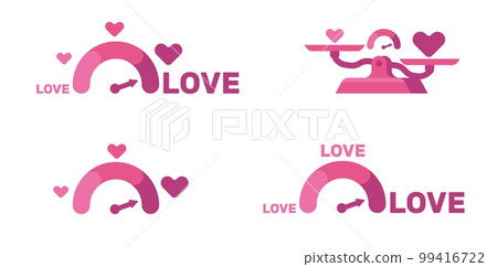 Meter of love. Passion measurement. Romance level. Amour rating. Valentines speedometer. Hearts on scales. Feelings comparison. Romantic measure. Relationship test. Vector indicators set 99416722
