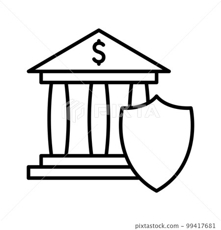 Bank building and shield. Bank Insurance Coverage, deposit guarantee. Financial loss Protection Symbol. Bank building and shield. Bank Insurance Coverage, deposit guarantee. Financial loss Protection Symbol. 99417681