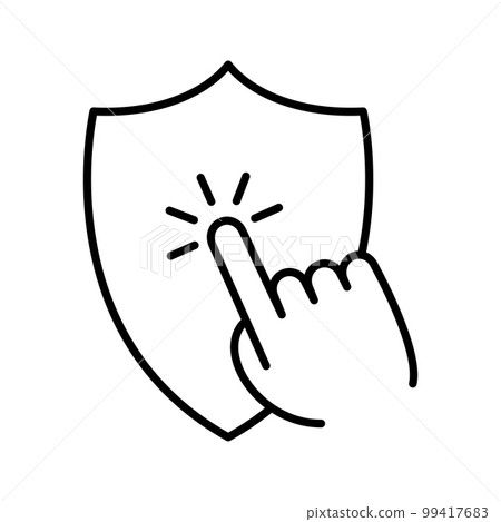 Finger clicking, on security shield icon. Choose high rated security, safety, protection concept. Finger clicking, on security shield icon. Choose high rated security, safety, protection concept. 99417683