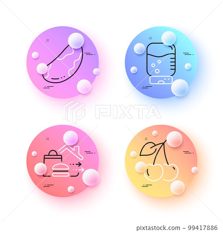 Water cooler, Brazil nut and Food delivery minimal line icons. 3d spheres or balls buttons. Cherry icons. For web, application, printing. Office drink, Vegetarian, Food order. Fresh fruit. Vector Water cooler, Brazil nut and Food delivery minimal line icons. 3d spheres or balls buttons. Cherry icons. For web, application, printing. Office drink, Vegetarian, Food order. Fresh fruit. Vector 99417886