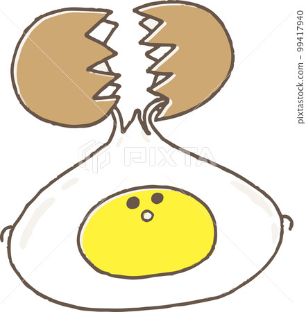 A cute egg character whose shell breaks and falls 99417940