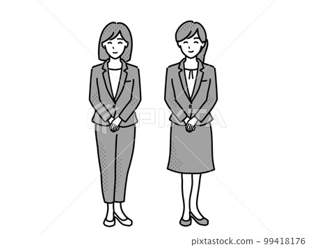 雙手交叉在身前的西裝女子插畫2全身單色 99418176