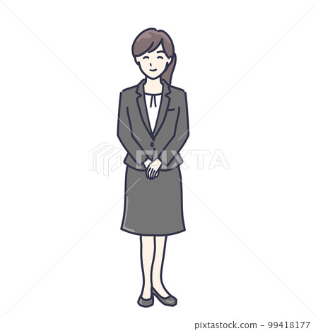 雙手交叉在身前穿西裝的女人插畫1全身 99418177