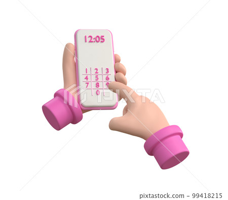 Hand is dialing number on smartphone. Businessman touching buttons with numbers to phone call or unlock code. 99418215