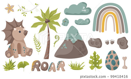 Dinosaur footprint tracks. Illustrations paw, claw predator. Dinosaur footprint perfect for textile, wrap and wallpaper and design. Dinosaur footprint tracks. Illustrations paw, claw predator. Dinosaur footprint perfect for textile, wrap and wallpaper and design. 99418416