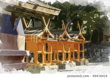 Watercolor-style Kasuga Taisha Shrine rear shrine worship hall Nara City, Nara Prefecture 99418424