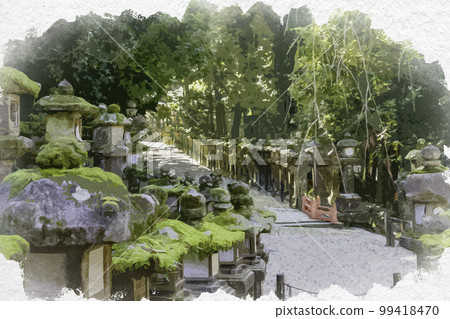 Watercolor-style Kasuga Taisha stone lantern, Nara City, Nara Prefecture 99418470