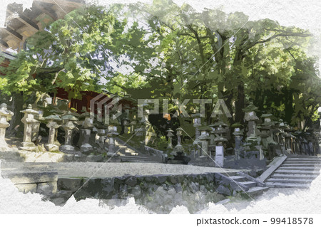 Watercolor-style Kasuga Taisha Shrine Omiya Stone Lantern Nara City, Nara Prefecture 99418578