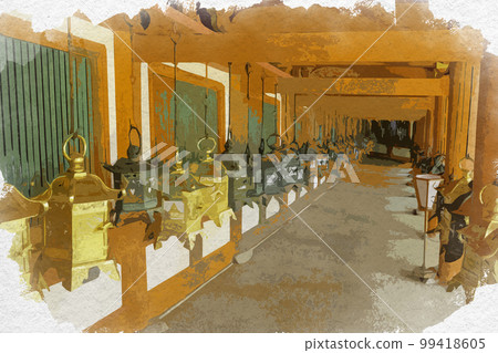 Watercolor-style Kasuga Taisha lanterns, Nara City, Nara Prefecture Watercolor-style Kasuga Taisha lanterns, Nara City, Nara Prefecture 99418605