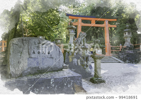 奈良縣奈良市水彩風格的春日大社第二鳥居 99418691