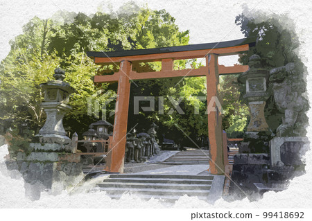 奈良縣奈良市水彩風格的春日大社第二鳥居 奈良縣奈良市水彩風格的春日大社第二鳥居 99418692
