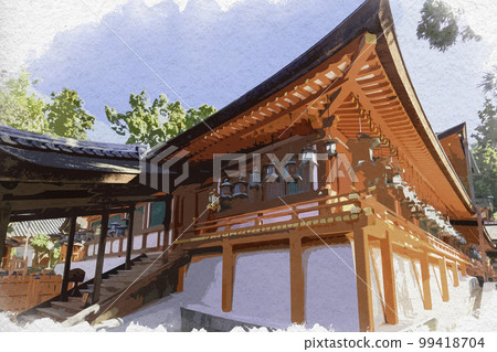 奈良縣奈良市水彩風格的春日大社扭曲迴廊 奈良縣奈良市水彩風格的春日大社扭曲迴廊 99418704