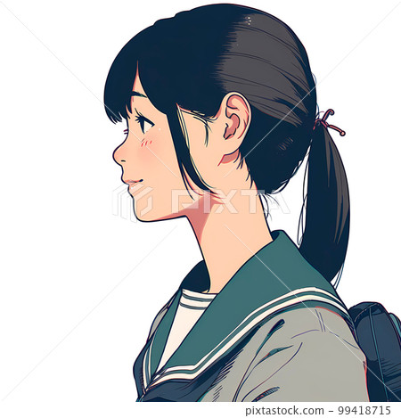 High school girl's profile, anime-style illustration, white background, Kirinuki "AI-generated image" 99418715