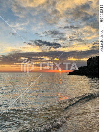 Scenic sunset over Ioninan sea in Vlore Albania . Scenic sunset over Ioninan sea in Vlore Albania . 99418811