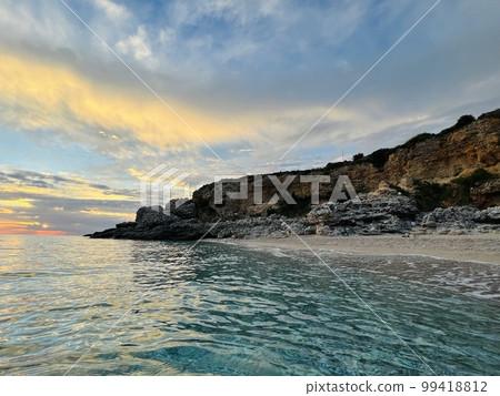 Scenic sunset over Ioninan sea in Vlore Albania . 99418812